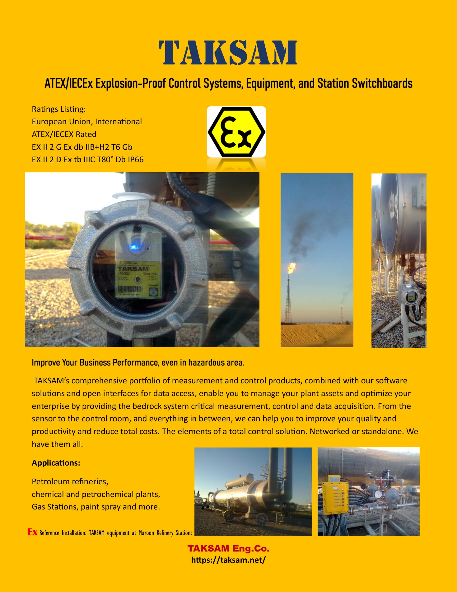 TAKSAM ATEX/IECEx Explosion-Proof Control Systems one-page catalog