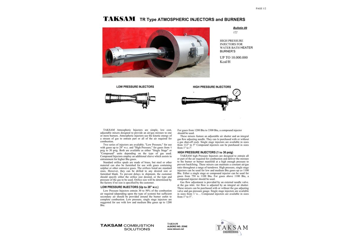 TR type atmospheric injectors and burners