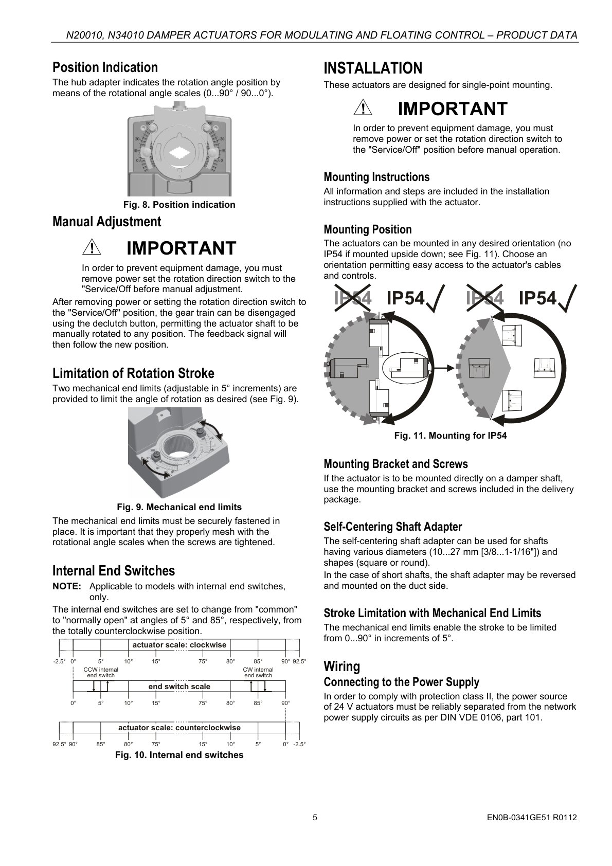 Honeywell N20010/N34010 damper actuator catalog page 5